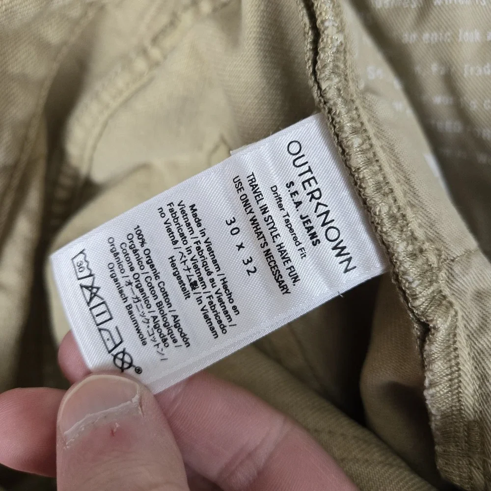 Outerknown SEA Jeans Mens 30x32 Tan Drifter Tapered Fit 5 Pocket Preppy‎ Classic